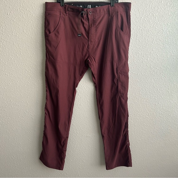 Prana Stretch Zion II Maroon Cacao Slim Fit Convertible Pants - Picture 2 of 14